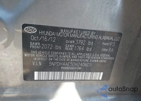 2013 Hyundai Elantra Gls из США, поврежденный, VIN 5NPDH4AE5DH240603